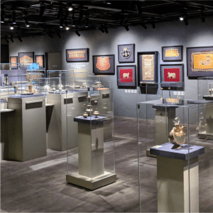 Eka_resources-Museums Glass display cases in a modern museum gallery